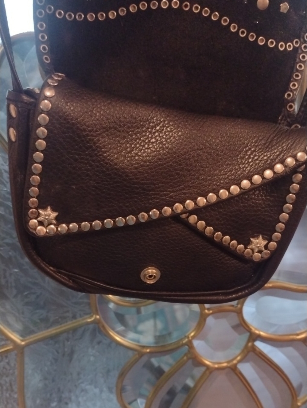 Studded Black Crossbody Bag with Star & Heart Accents - Picture 4 of 11